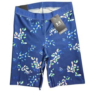 Under Armour Women’s 8” High Rise Bike Shorts Medium Blue Floral Compression Fit